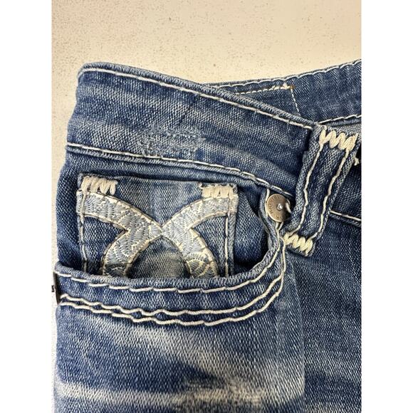 Big Star Liv Distressed Dark Wash Boot Cut Flap Pocket Jeans Womens 27x28 - Picture 9 of 16